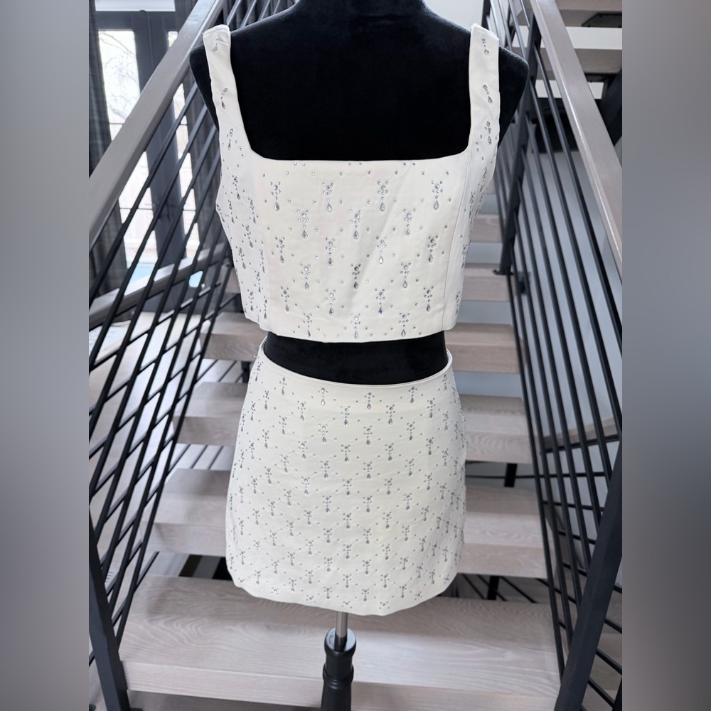New beaded White Women's Skirt set with matching top.Top size M and skirt size S